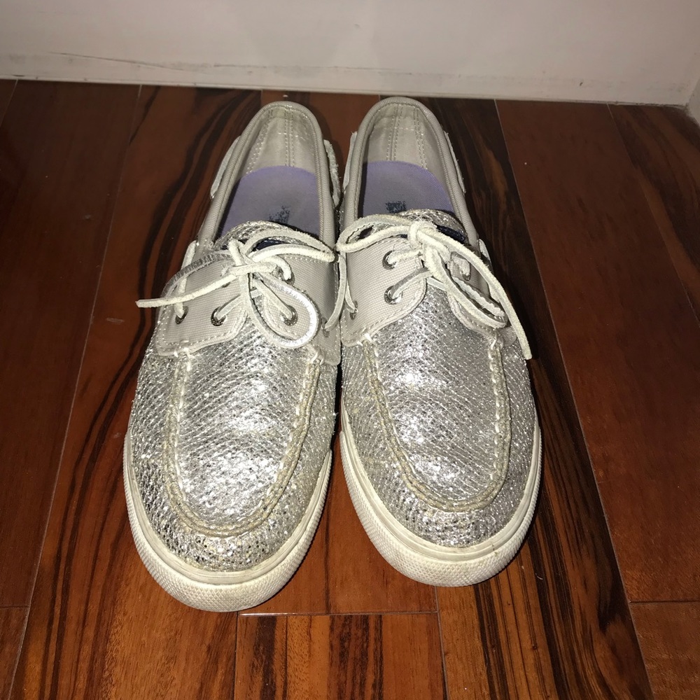 Silver sparkly sperrys.